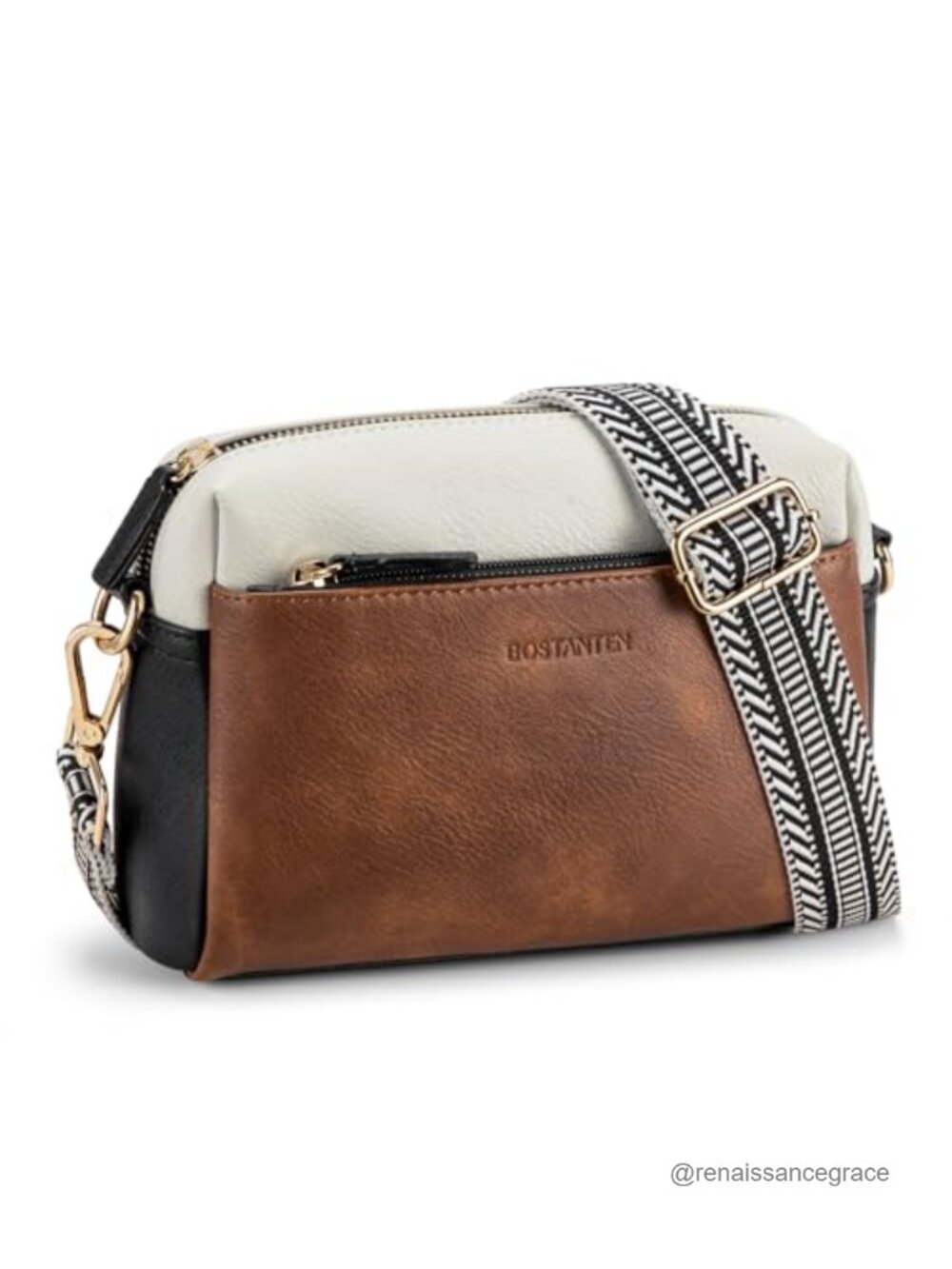 Vegan Leather Crossbody Bag Triple Zip Lightweight Womens Purse